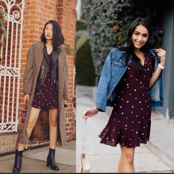 Madewell burgundy Silk Star Print Mini Dress size  0 - Picture 2 of 16